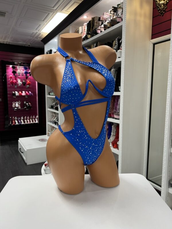 Royal Blue Cutout Rhinestone Bodysuit - Image 5