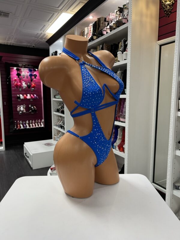 Royal Blue Cutout Rhinestone Bodysuit - Image 4