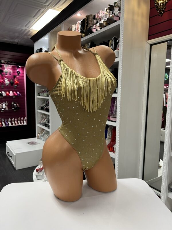Gold Fringe Rhinestone Bodysuit - Image 5