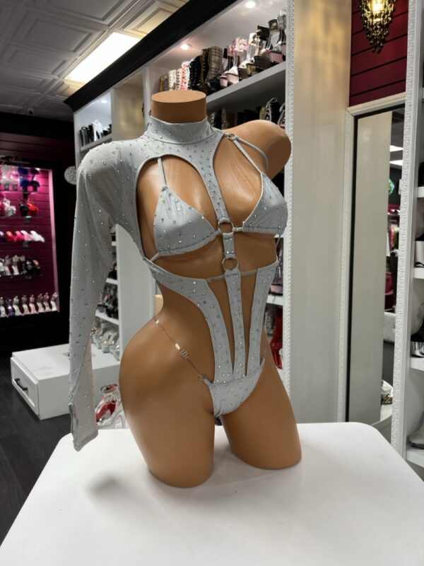 Silver Rhinestone One-Sleeve Buckle Bodysuit - Image 5