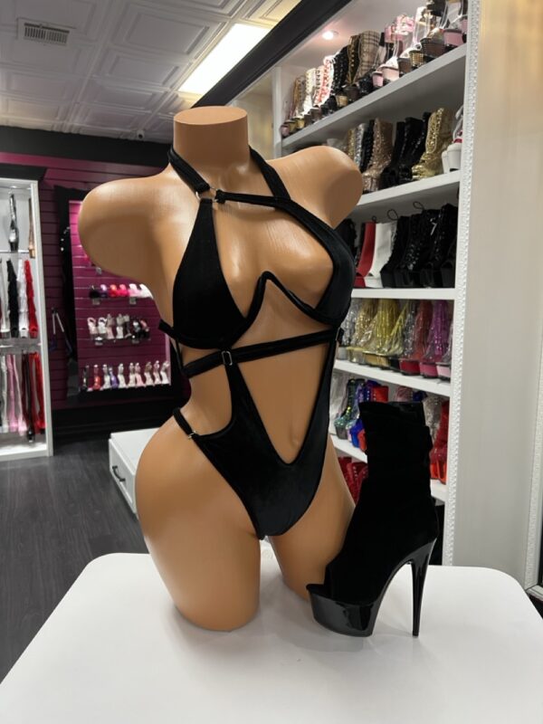 Black Velvet Cutout Bodysuit – Strappy One-Piece Lingerie