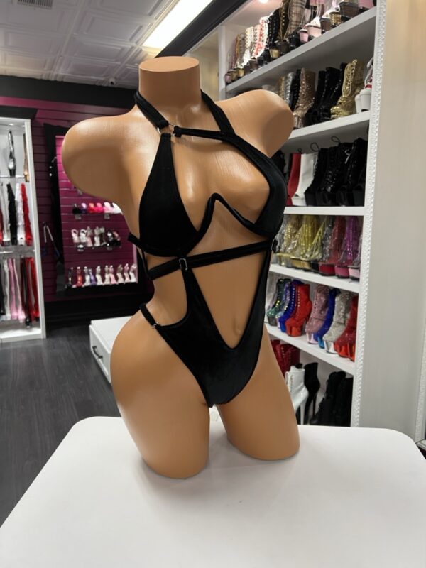 Black Velvet Cutout Bodysuit – Strappy One-Piece Lingerie - Image 5