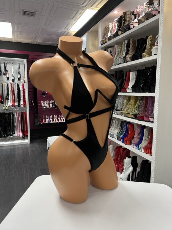 Black Velvet Cutout Bodysuit – Strappy One-Piece Lingerie - Image 4