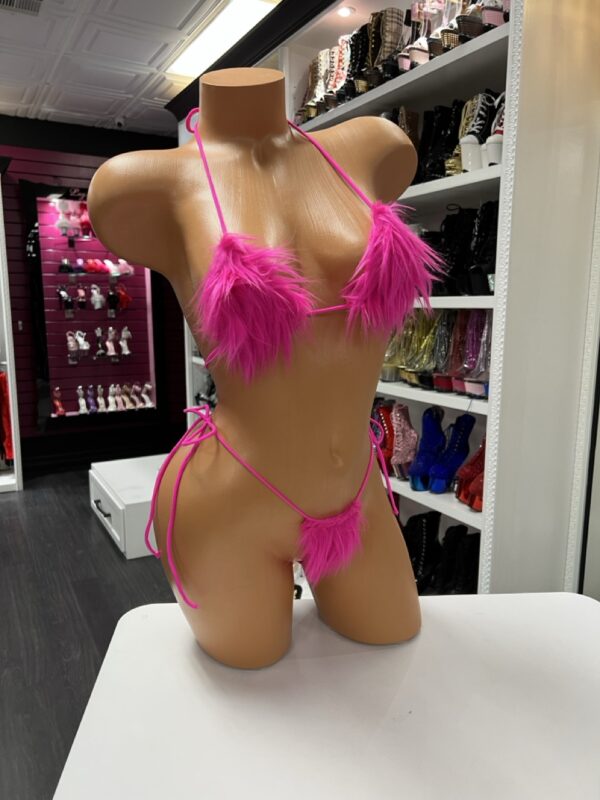 Hot Pink Marabou Fuzzy Bikini Set - Image 5