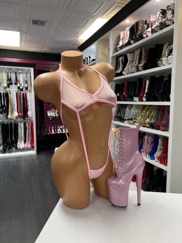 Baby pink cutout bodysuit with strappy back and side details