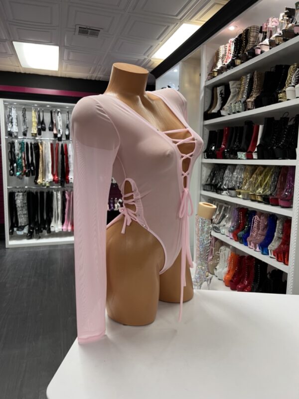 Baby Pink Lace-Up Bodysuit - Sweet Angel Seduction - Image 4