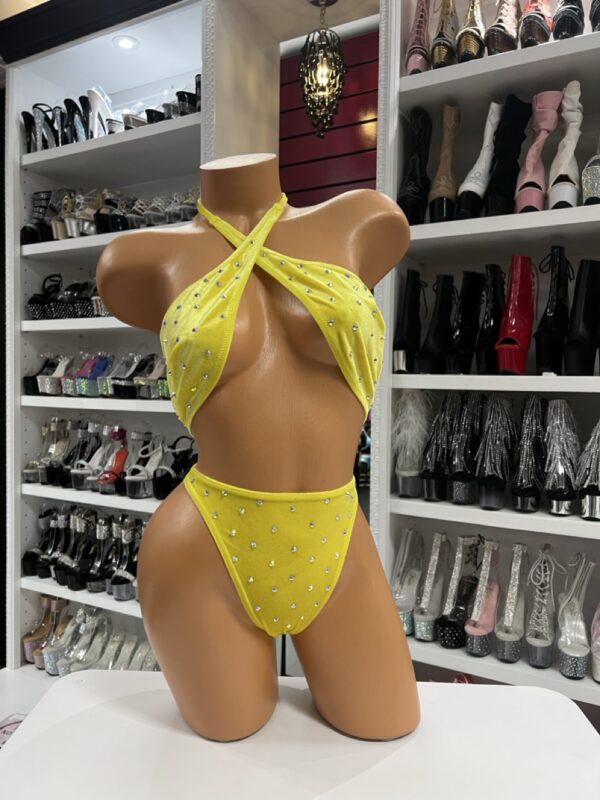 Yellow Rhinestone Bikini Set – Two-Piece Dancewear Outfit - Image 5