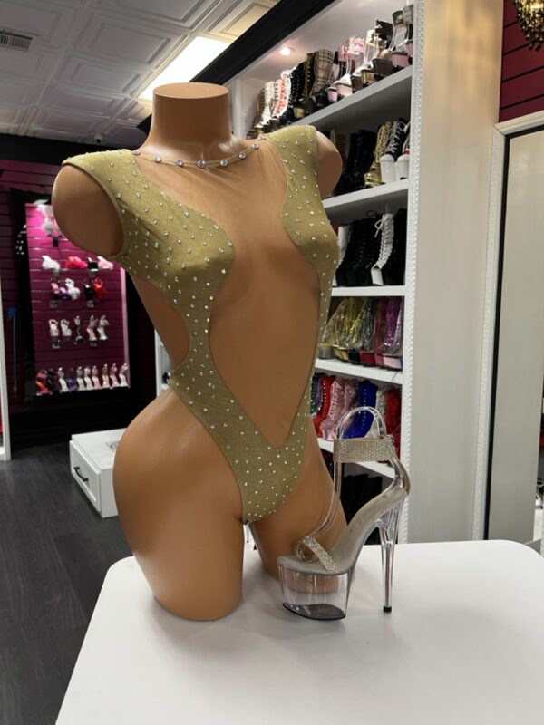Gold Rhinestone Bodysuit – Cut-Out One-Piece