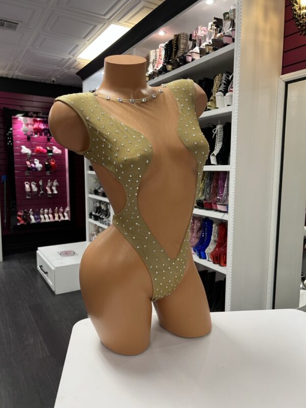 Gold Rhinestone Bodysuit – Cut-Out One-Piece - Image 5