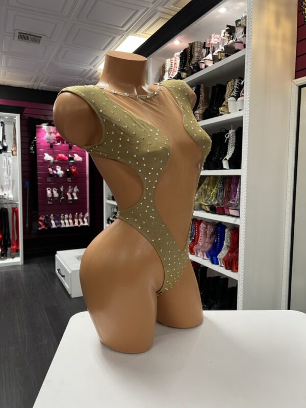 Gold Rhinestone Bodysuit – Cut-Out One-Piece - Image 4
