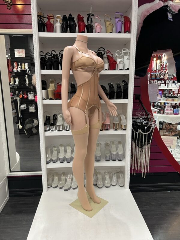 Nude Mesh Corset Lingerie Set with Garters - Image 3