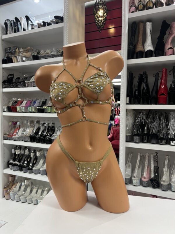 Gold Rhinestone Bikini – Crystal Strap Triangle Set with Cutouts - Image 5