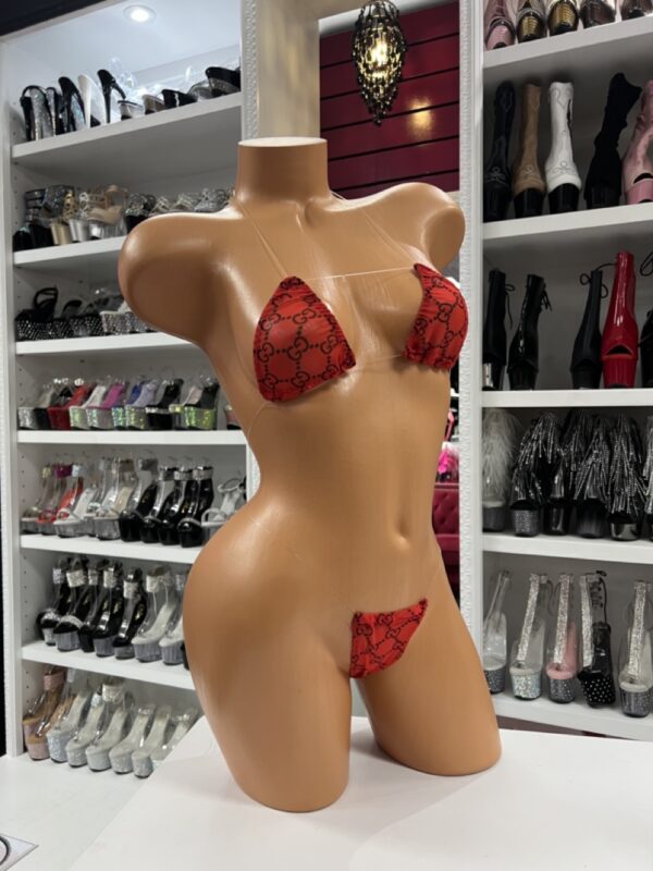 Red Micro Bikini – Tiny Triangle Bikini Set with Logo Print - Image 3