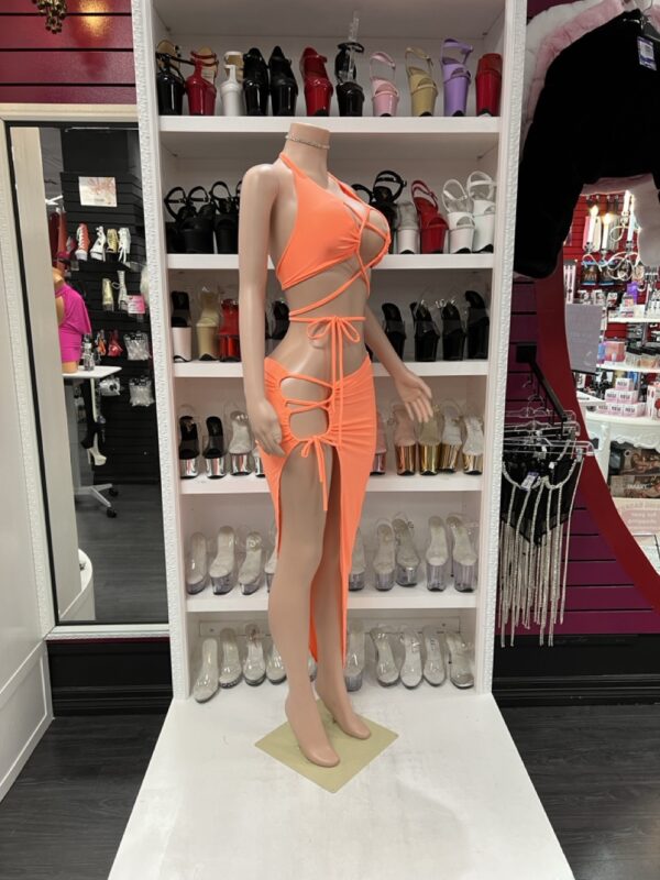 Bright Orange Two-Piece Skirt Set - Image 2