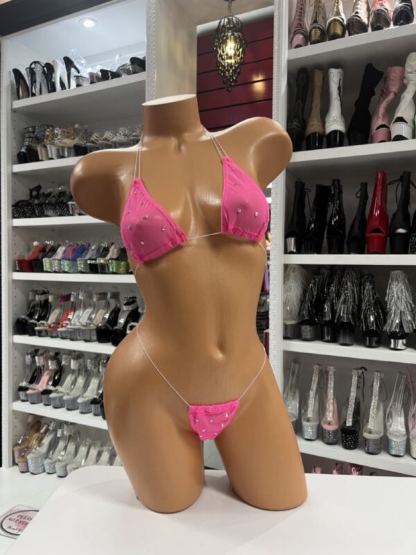 Neon Pink Micro Bikini with Rhinestones - Image 5