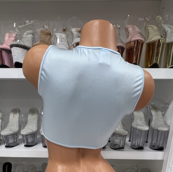 Baby Blue Tie Front Crop Top - Image 2