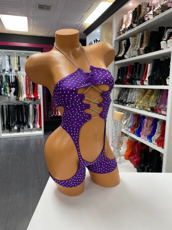 Royal Rebel Purple Rhinestone Cut-Out Romper - Image 5