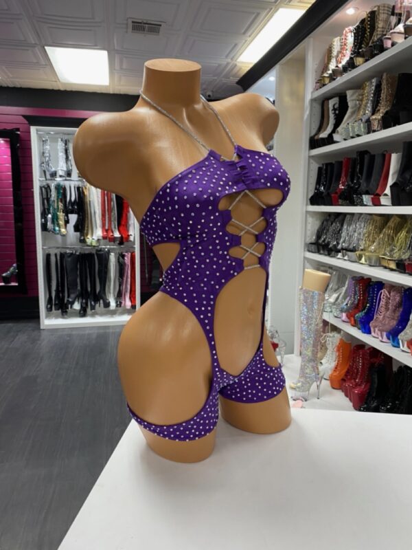 Royal Rebel Purple Rhinestone Cut-Out Romper - Image 4