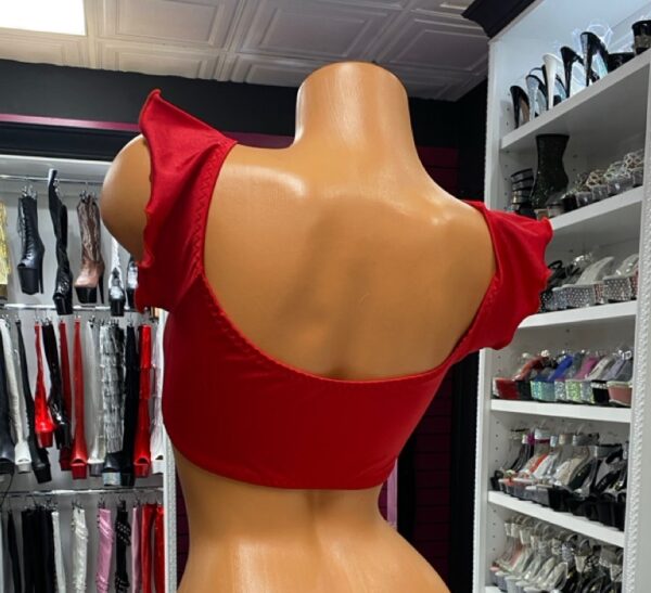 Red Flutter Sleeve Crop Top - Image 2