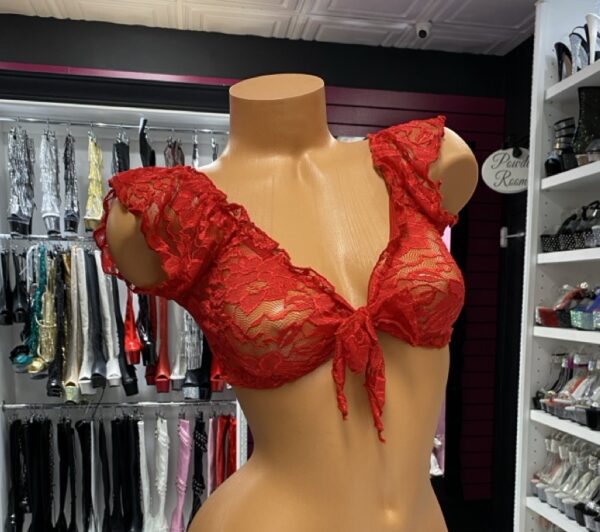 Red Lace Tie Crop