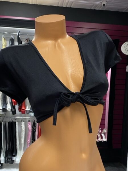 Black Lycra Tie Crop Top
