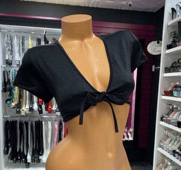 Black Lycra Tie Crop Top