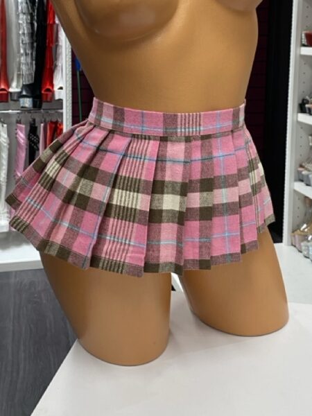 Pink & Brown Plaid Velcro Wrap Skirt