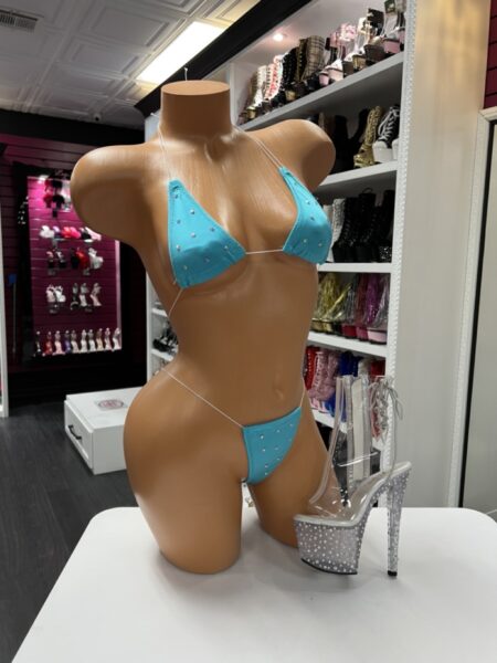 Turquoise micro bikini two piece minimal coverage string ties