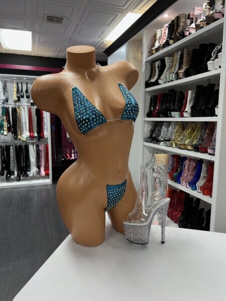Turquoise rhinestone micro bikini with shimmering crystal embellishments
