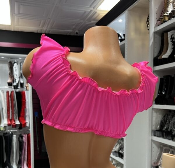 Bubblegum Dreams Top - Pink Ruffle Crop Top with Tie Front - Image 2