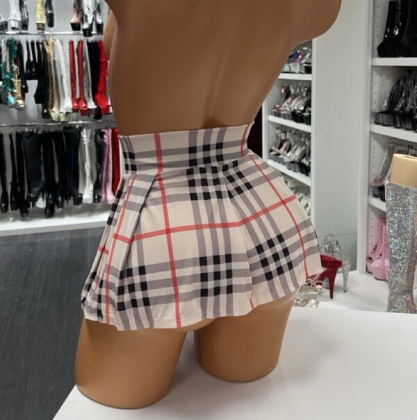 Beige Plaid Pleated Skirt - Image 2