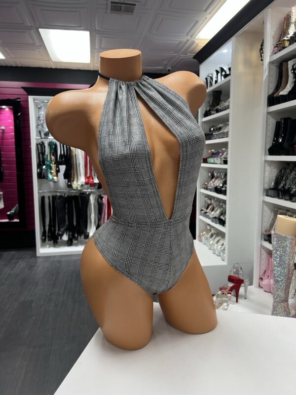 Grey Plaid Highneck Romper - Image 5
