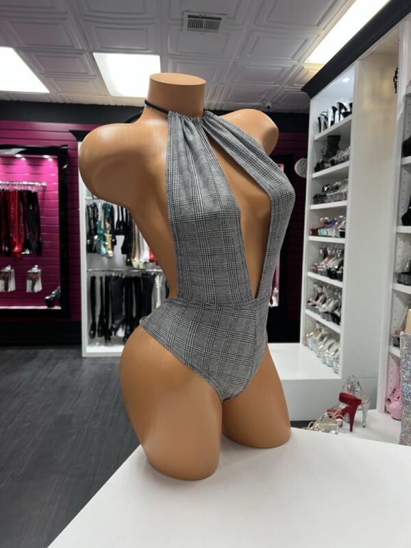 Grey Plaid Highneck Romper - Image 4