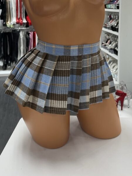 blue brown plaid mini skirt