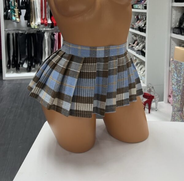 blue brown plaid mini skirt