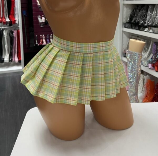Yellow plaid pleated micro skirt