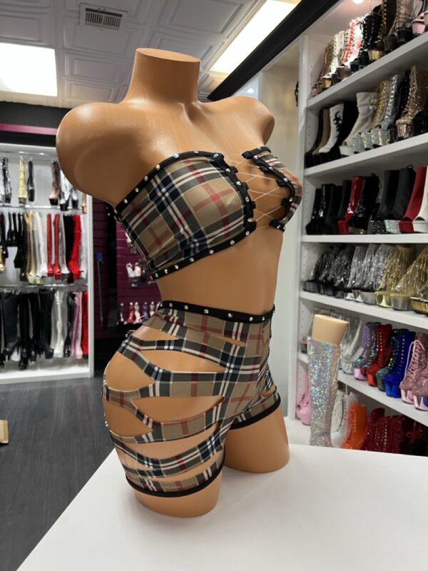 Plaid Cutout Short Set - Image 4