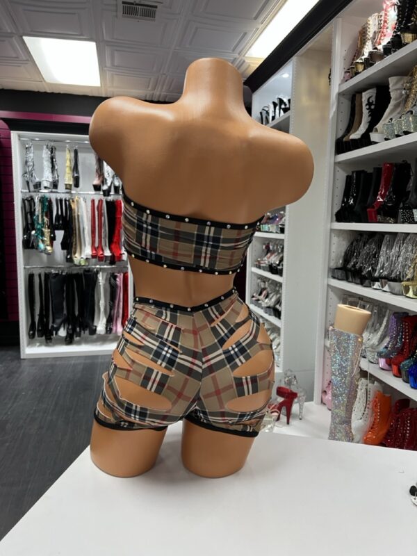 Plaid Cutout Short Set - Image 3