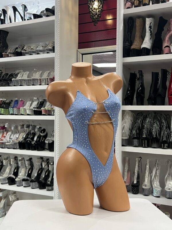 Light Blue Rhinestone Cutout Bodysuit - Image 4