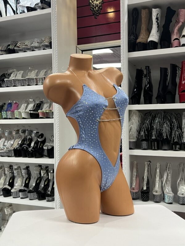 Light Blue Rhinestone Cutout Bodysuit - Image 3