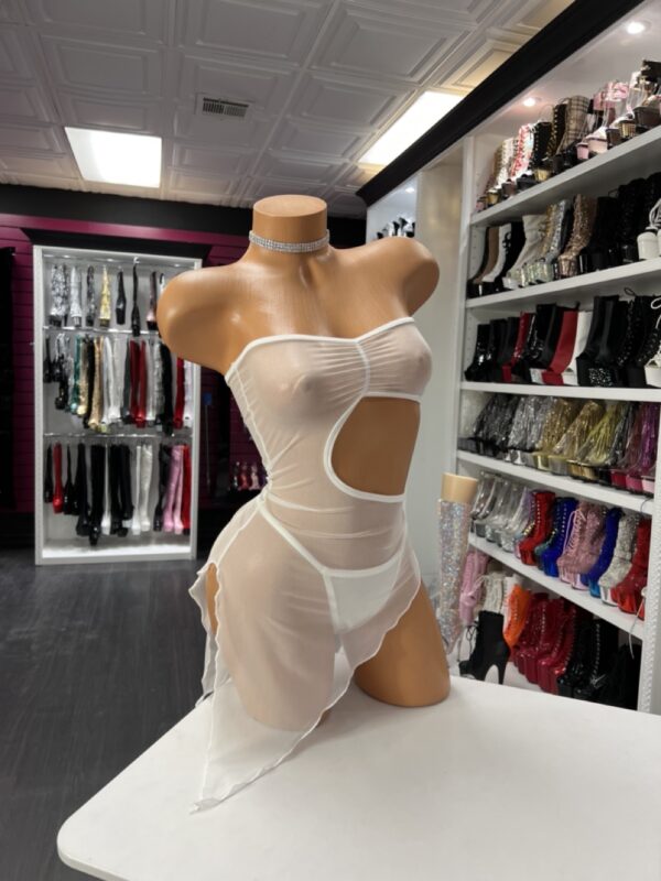 White Mesh Cutout Dress - Sultry Side Slit Bodycon - Image 2