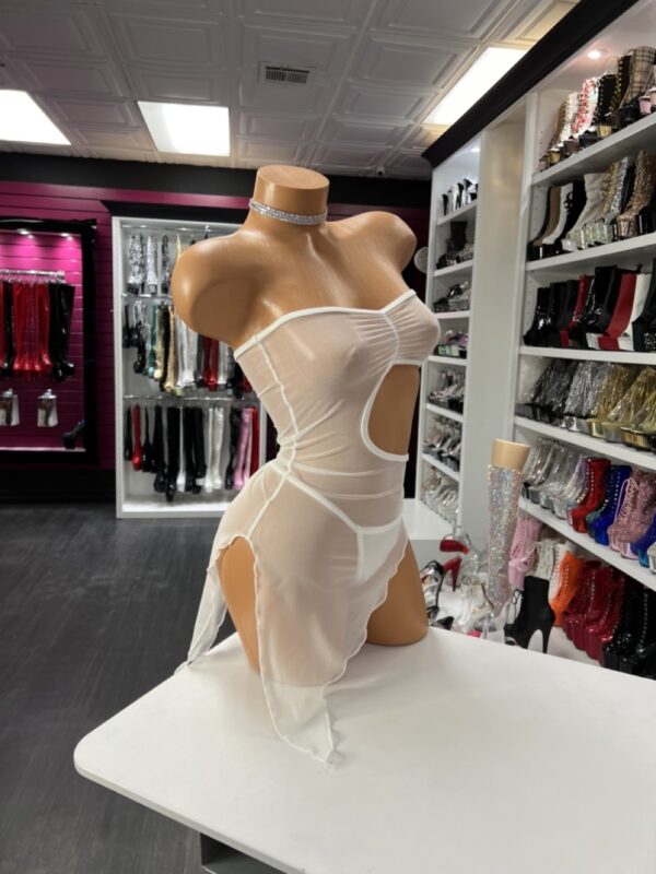 White Mesh Cutout Dress - Sultry Side Slit Bodycon - Image 3