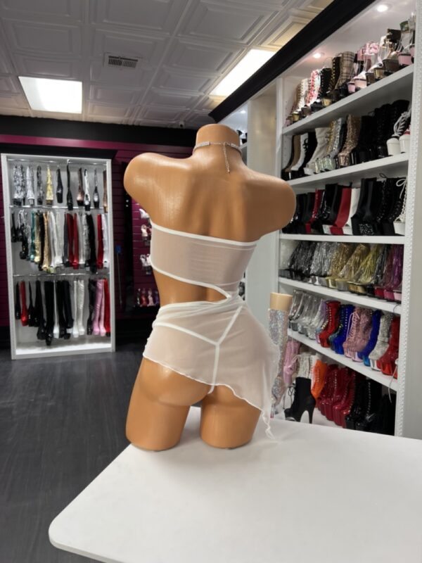 White Mesh Cutout Dress - Sultry Side Slit Bodycon - Image 4
