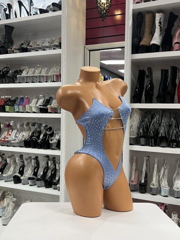 Light Blue Rhinestone Cutout Bodysuit - Image 2