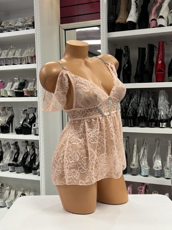Blush Seduction Babydoll Thong Set - Nude Pink Lace Lingerie - Image 4