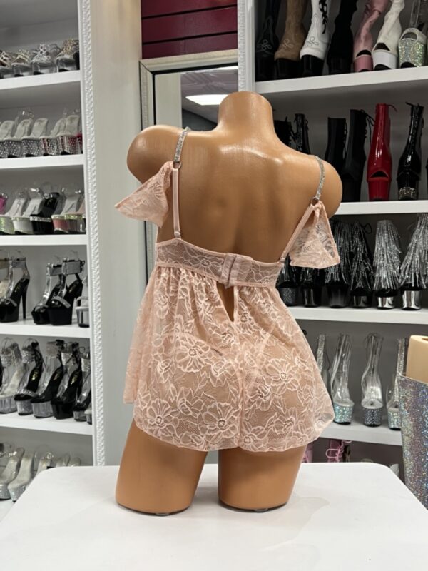 Blush Seduction Babydoll Thong Set - Nude Pink Lace Lingerie - Image 5