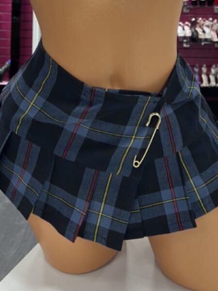 Navy Rebellion Skirt - Blue Pleated Skirt with Safety Pin