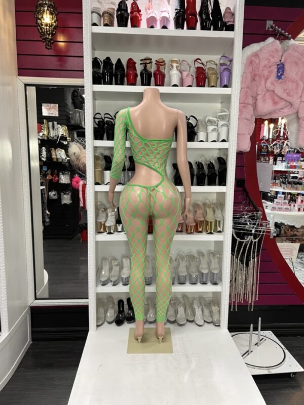 Green Cutout Fishnet Bodysuit - Image 3