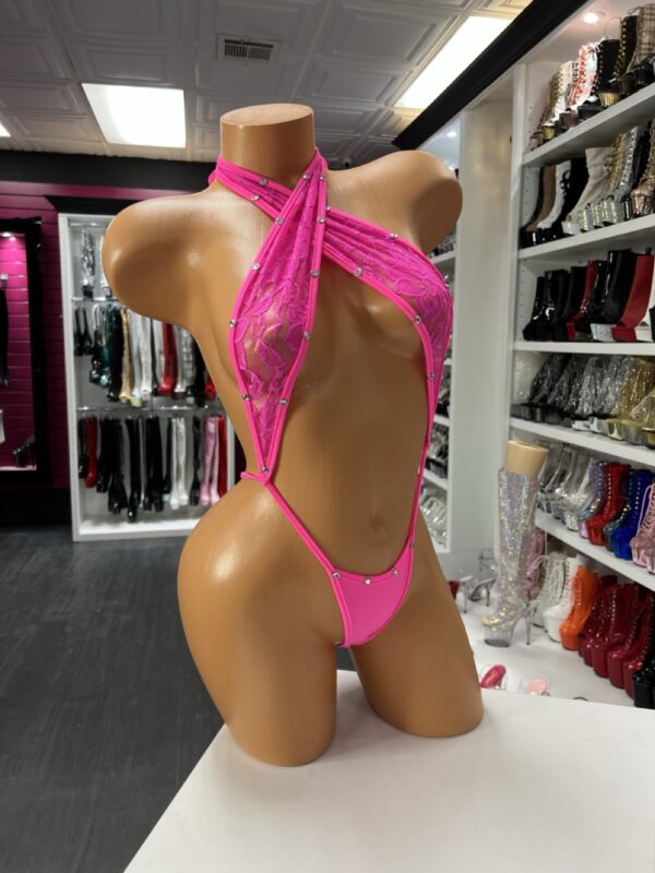 Hot Pink Lace Slingshot Bodysuit - Image 5