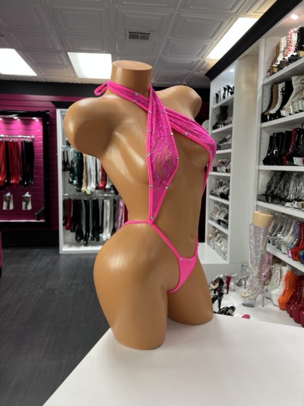 Hot Pink Lace Slingshot Bodysuit - Image 4